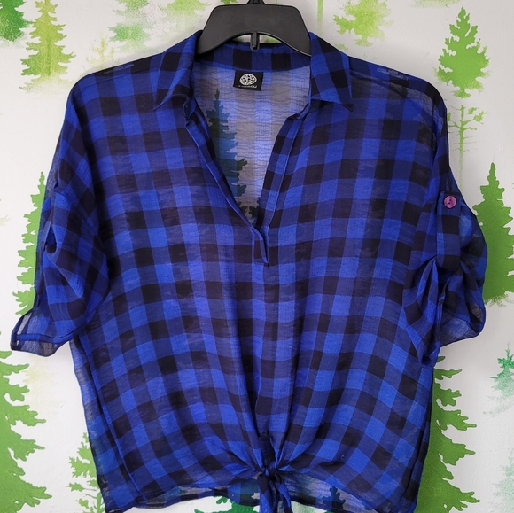 Bobeau Sheer Plaid Shirt - Picture 1 of 4